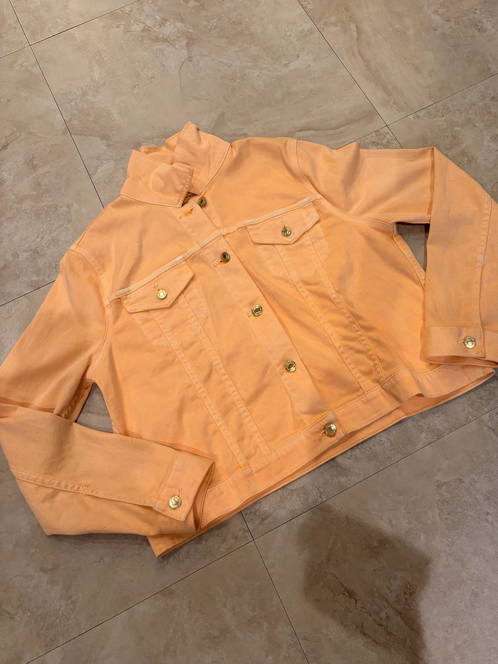 Michael Kors Peach Denim Trucker Jacket with Gold-Tone Buttons